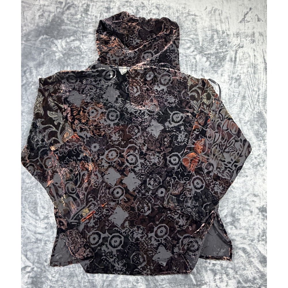 Chico's Silk Velvet Burnout Hooded Tunic Size 2 - Picture 9 of 10